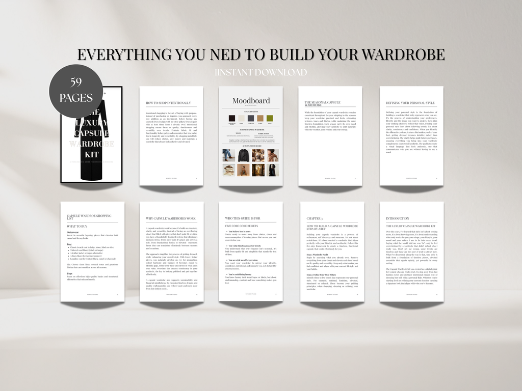 The Luxury Capsule Wardrobe Kit (Digital Download) - Minimalist Closet Planner and Styling Guide To Curate Your Signature Look